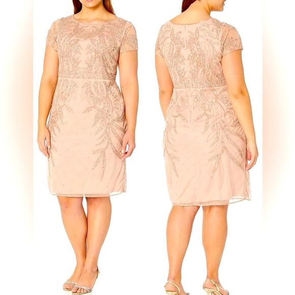 J Kara Women's All Over Embellished Sleeve Short Dress in Blush Size 14W - Picture 1 of 8
